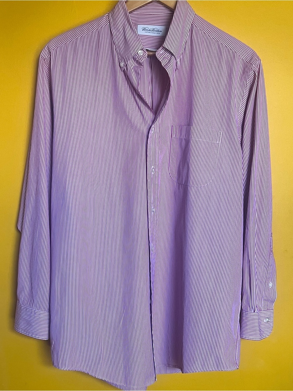 Brooks Brothers Pink & White Stripe Button-Down Dress Shirt for Men Sz 16 32/34